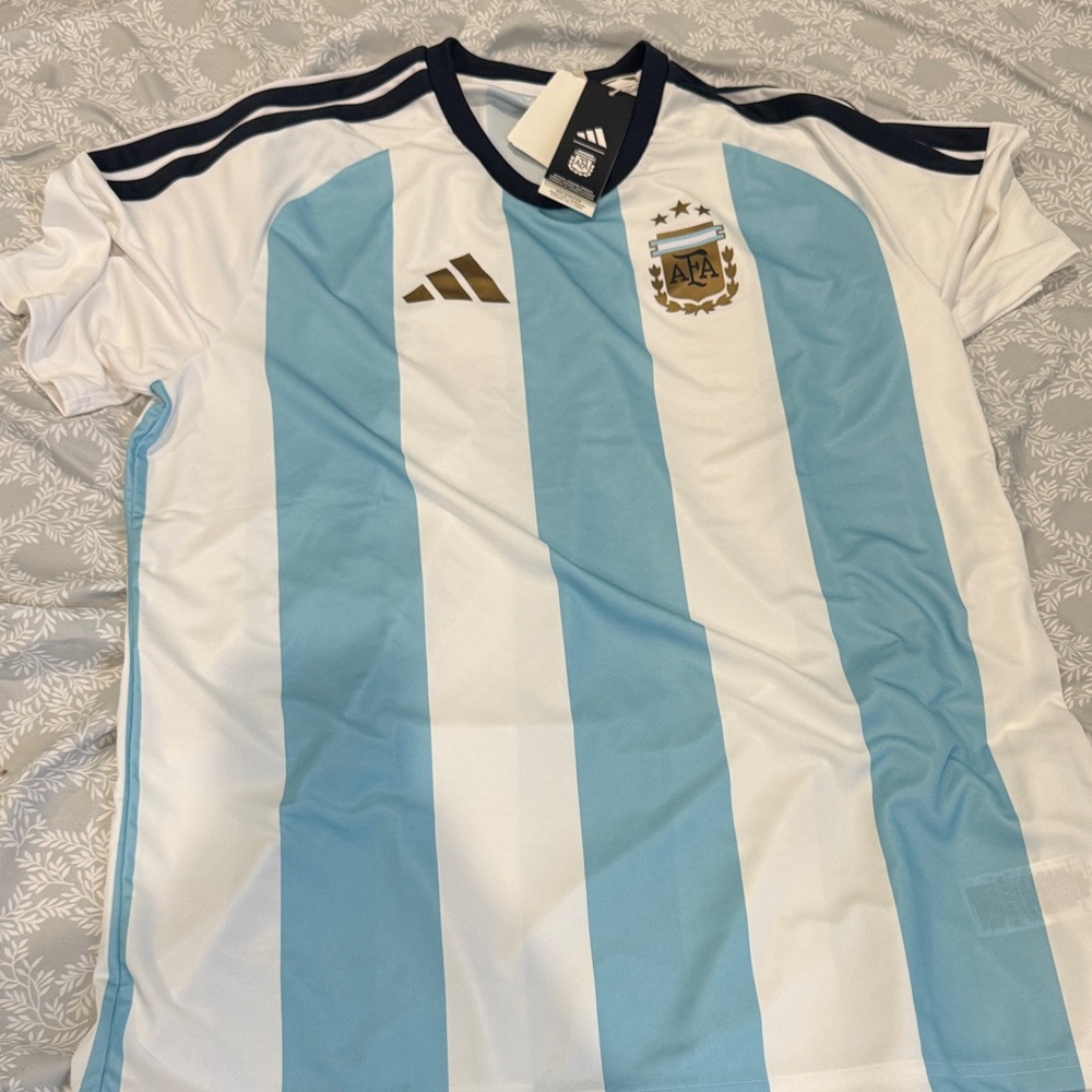 adidas Argentina Replica Soccer Jersey - White & Light Blue Stripes